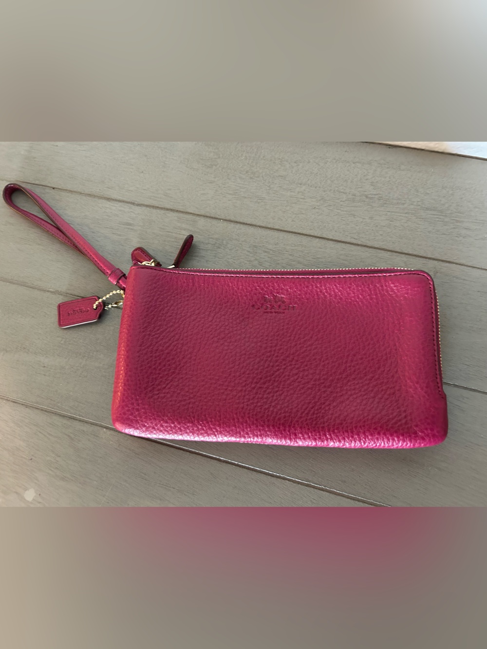 Coach Fuchsia Leather Wristlet Clutch Wallet double zip phone sized w/ hang tag